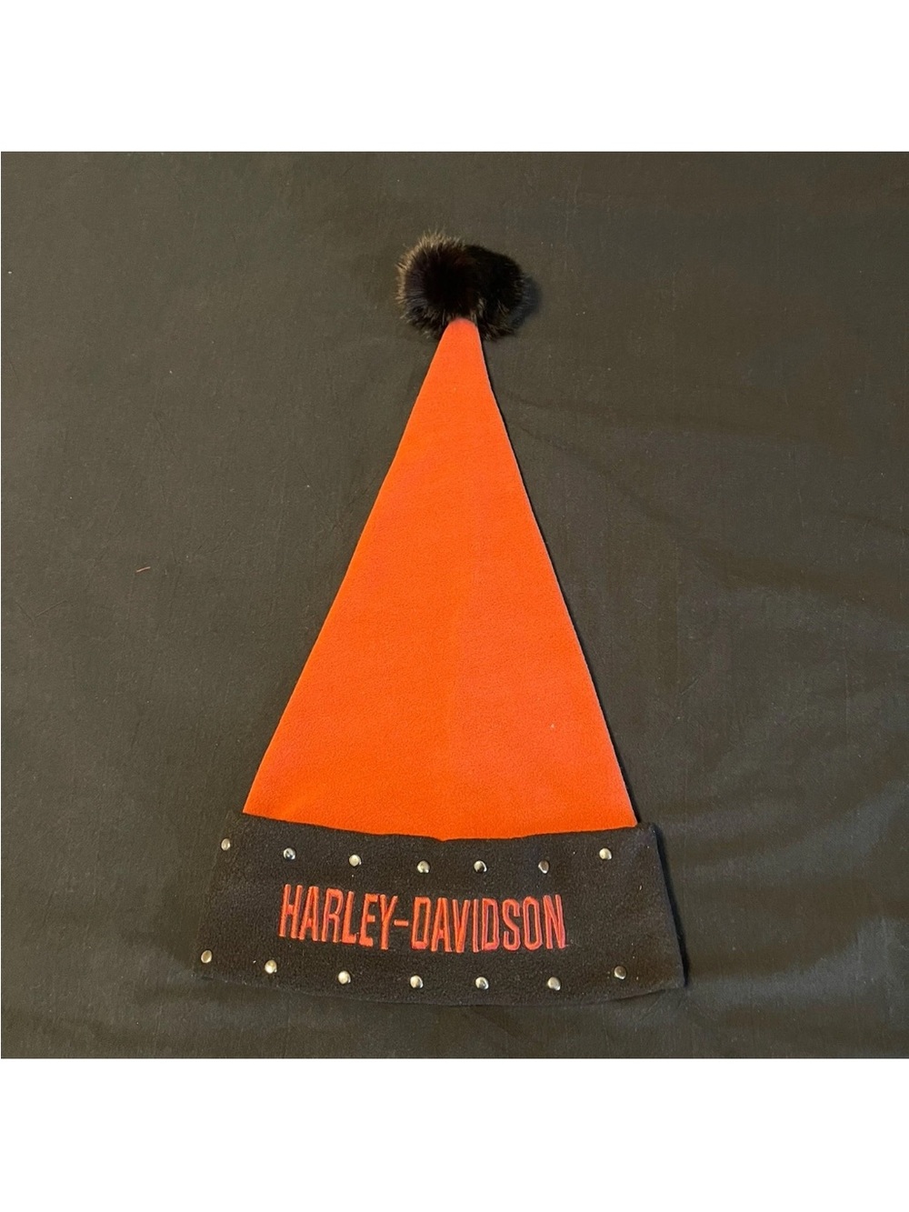 Harley-Davidson Mens Santa Hat Red Black Fleece Studded Embroidered Pom Pom